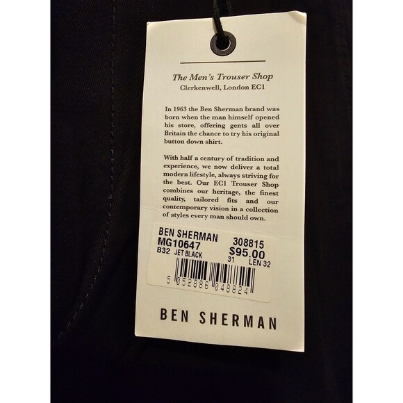 NEW w/ Tag Ben Sherman Mens Jet Black Classic EC1 Slim Chino 31x32 MSRP: $95 - Picture 5 of 5